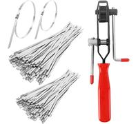 KYAOAYO-200 Pièces Attache Cable En Acier Inox Avec Pistolet À Soufflet De Cardan, 4,6 X 200/300Mm Serre-Câbles Acier Autobloquant Serre Flex Metal, Pince Collier Cardan, Pince À Sertir (1)