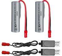 KYAOAYO-2Pcs 3.7V 2000Mah 15C Jst-2P Plug Lipo Batterie Avec Câble De Charge Usb Pour Hj819 De819 Rc Navire Huina 1337 1338 1516 1517 1552 1554 1558 Télécommande Voiture D'Ingénierie Rc Toy Car Batte