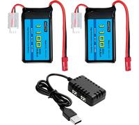 Kyaoayo-2pcs 7,4v 1100mah 30c Lipo Batterie Avec Chargeur 2-En-1 Pour Wltoys A949 A959 A969 A979 K929 Rc Voiture, Compatible Avec 1/10 1/16 1/18 1/24 Ratio Rc Voiture Et A320 A321 V3551 3 Drone Rc-Amz