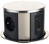 KYAOAYO-35446 Bloc Multipr Escamotable Plan De Travail Avec 3 16A Norme França + 2 3.1A A + 1 Usb Type C 15.5W, Pr Encastrable Pour Cuisine, Diamètre 120Mm, 2M, Noir, Vertical