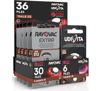 KYAOAYO-36 Piles Pour Appareils Acoustiques Rayovac Extra Advanced 312. 36 Piles 30 Rayovac + 6