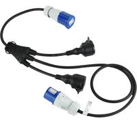 KYAOAYO-46152 Câble D'Alimentation Pour Caravane, Splitter À 3 Voies Avec 2 Pr s Schuko + 1 Pr Cee, Fiche Cee Pour U Extérieur Ip44, Câble En Caoutchouc H07Rn-F 3G1.5 Mm, Longueur 1.5 M