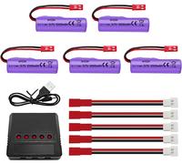 KYAOAYO-5 Pièces 3,7V 1000Mah Lipo Batterie Jst-2P Prise Avec Chargeur 5 En 1 Pour Huina 1337 1338 1516 1517 Télécommande Ingénierie Véhicule