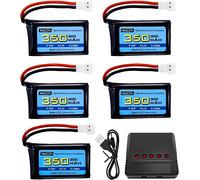 Kyaoayo-5 Pièces 3,7v 350mah 1s Lipo Batterie Molex Plug Avec Chargeur 5-En-1 Pour Syma X11c Wltoys V911s Télécommande Drone, Xk A150 Bf-109 Fx651 Fx621 Z60 Jet F-16 F-22 F-35 Planeur-Amzzn