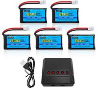 Kyaoayo-5 Pièces 3,7v 800mah 30c Molex Plug Lipo Batterie Avec Chargeur 5 En 1 Pour Drone Télécommandé Syma X5c X5sw H5c V931 U45w Ss40, Compatible Avec La Plupart Des Quadcopters-Amzzn