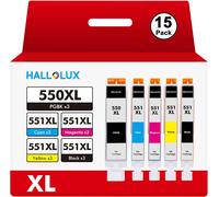 KYAOAYO-550Xl Cartouches D'Encre Compatible Remplacement Pour Canon 550 551 Pgi-550Xl Pour Pixma Mx925 Ip7200 Ip7250 Mg5650 Mg7550 Mg6350 Mg6650 Mx725 Mx920 (Pgbk Noir Cyan Magenta Jaune, 15-Pack)