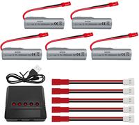 KYAOAYO-5Pcs 3.7V 2000Mah 15C Jst-2P Lipo Fiche Batterie Avec Chargeur 5-En-1 Adapté Pour Hj819 De819 Rc Navire Huina 1337 1338 1516 1517 1552 1554 1558 Véhicule D'Ingénierie De Contrôle À Distance