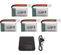 Kyaoayo-5pcs 3.7v 300mah Li-Ion Batterie Avec Chargeur 5 En 1 Pour Syma X11c Wltoys V911s A120 Xk A150 V966 Fx801 Udi U816a Hubsan H107l F180w F180c Hs170 Hs170c Hs177 Quadcopter Drone Batterie-Bllrc