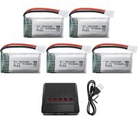 Kyaoayo-5pcs 3.7v 400mah Batterie Au Lithium Avec Chargeur 5-En-1 Pour Hubsan X4 H107c H107l Syma Q11 X11c H99w H31 Hs170c F180c Tozo Q2020 E016h A120 V966 Tr-C385 Tr-F22 Quadcopter Pièces De Rechang-