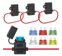 KYAOAYO-6Pièces Porte Fusible 12V Porte-Fusibles Etanche Adaptateur 12Awg 14Awg 16Awg Fil Calibre Avec 24Piéces 10A 15A 20A 25A 30A 40A Standard Fusibles Voiture Lame Pour Auto Moto Camion