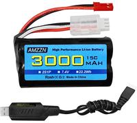 Kyaoayo-7,4v 3000mah 15c 2s Jst-2p Prise Batterie Lithium-Ion Avec Câble De Charge Usb, Convient Pour Udirc Ud1601 Ud1602 Sg1603 Rc Véhicule, Rapport 1/10, 1/12, 1/16 Rc Véhicule, Camion Rc Navire-Amz