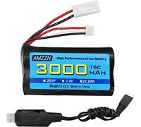 Kyaoayo-7.4v 3000mah 15c 2s Mini Tamiya Prise Lithium-Ion Avec Chargeur Usb, Convient Pour Udi009 Udi902 Udi002 Aa102 Feilun Ft009 Rc Navire; Batterie Du Modèle De Bateau À Moteur À Grande Vitesse-Amz