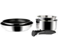 Kyaoayo-713517 Set De 5 Pièces Arpege Inox 2 Poêles Ø24-28 Revêtues, 2 Casseroles Ø16-18 Cm, 1 Poignée Amovible