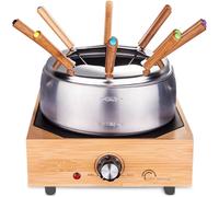 KYAOAYO-8320 Wood Fondue 8 Inox - Appareil ¿¿ Fondue 8 Personnes - Caquelon Inox Anti-Adh¿¿sif Grande Contenance 2 Litres - Puissance 800 W - Finition Bambou V¿¿ritable