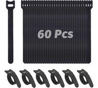 KYAOAYO-Attache Cable, 60 Pcs Réutilisables Serre Cable, 15 Cm Sangles Câble, Reglable Sangles Câbles À Crochet Et Boucle, Microfibre Organisateur(Noir)