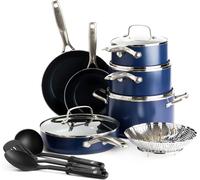 Kyaoayo-Batterie De Cuisine Antiadhésive, 14 Pièces, Bleu