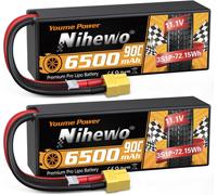 KYAOAYO-Batterie Lipo 3S, 2Packs Batterie Lipo 11,1V 6500Mah 90C Coque Rigide Batteries Lipo Connecteur Xt60 Compatible Avec 1/8 1/10 Rc Voiture Camion Véhicules Réservoir Bateau Avion