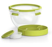 Kyaoayo-Boîte À Salade Avec 2 Compartiments Pratiques Et Couvercle, Boîte À Salade, Volume 1 Litre, Transparent/Vert, Clip & Go, 518097