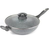 Kyaoayo-Bw02772g Marblestone 28cm Wok - Antiadhésif Poêle À Frire Avec Couvercle En Verre, Convient Aux Tables De Cuisson À Induction, Va Au Lave-Vaisselle, Aluminium Forgé, Cuire Avec Peu D'huile