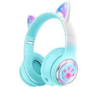 KYAOAYO-Casque Bluetooth Led Avec Oreilles De Chat Pour Enfants Avec Micro ¿ Filles, Garçons, Adolescents, 25 Heures D'Autonomie, Casque Sans Fil Pliable Avec Pr Jack 3,5 Mm, Bande Réglable, Son