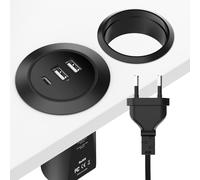 KYAOAYO-Chargeur Usb De Bureau À 3 Ports, ?illet D'Alimentation De Bureau 45 W, 3 Usb (1 Usb C, 2 Usb A) Multipr Ronde De Bureau À Montage Encastré Avec Rallonge De 6,4 Pieds Pr Plate, Noir