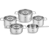 Kyaoayo-Collection Pure Jeu De Faitouts/Sautoir/Casserole En Acier Inoxydable, 5 Pièces Dont 4 Avec Couvercle En Verre (3 Faitouts, 1 Sautoir, 1 Casserole À Queue), Compatible Induction
