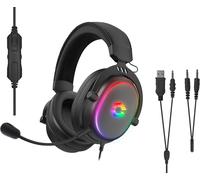 KYAOAYO-Conux Rgb - Casque De Gaming Filaire Avec Microphone Pour Pc, Ps5, Ps4, Xbox Series X/S, Switch, Éclairage Rgb, Câble Jack 3,5Mm Et Adaptateur Y, Noir