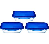 Kyaoayo-Cook & Go - Lot De 3 Lunchbox Rectangulaires Identiques - 0,8l - Verre Borosilicate - Compatible Four, Micro-Ondes Et Lave-Vaisselle - Made In France
