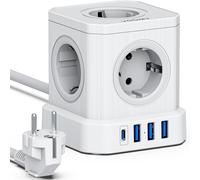KYAOAYO-Cube Multipr Pr 9-En-1, 4000 W, Avec 5 Pr s, 3 Usb-A Et 1-Usb-C, Protection Surtension, Powercube Avec Rallonge De 2 Mètres, Blanc
