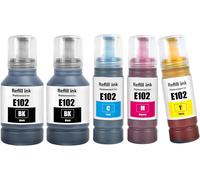 KYAOAYO-E102 Bouteilles D'Encre 5 Color Compatibles Pour E102 Encre Et-2700 Et-2750 Et-2751 Et-2756 Et-2850 Et-2851 Et-2856 Et-3700 Et-3750 Et-3850 Et-4750 Et-4850 Et-4856 Et-15000 Imprimantes