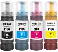KYAOAYO-E104 Encre Compatible Avec E104 Bouteille D'Encre Multipack Pour Et-1810 Et-2726 Et-2810 Et-2811 Et-2812 Et-2814 Et-2815 Et-2820 Et-2821 Et-2825 Et-2826 Et-4700 Et-4800 (4-Pack Bk C M Y)