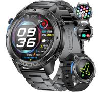 Kyaoayo-Gps Montre Connectée Homme Boussole Avec Lampe De Poche Led 1.43¿Amoled Smartwatch Homme Appel Bluetooth 600 Mah Batterie Montre Homme Connectée Pour Android Ios Acier Noir Fréquence,100+ Mod