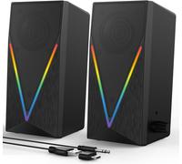 KYAOAYO-Haut-Parleurs De Bureau Rvb Avec Basses Améliorées, Contrôle Du Volume Et 6 Lumières Colorées ¿ Alimenté Par Usb Et Haut-Parleurs De Jeu Auxiliaire De 3,5 Mm Pour Ordinateur Portable, Pc, Tab