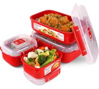 Kyaoayo-Heat And Eat Lot Pour Micro-Ondes 4 Récipients Rectangulaires Pour Aliments Avec Couvercle (2x 1,25 L + 2x 525 Ml) Clips De Fermeture Et Valves D'évacuation De La Vapeur [82005]