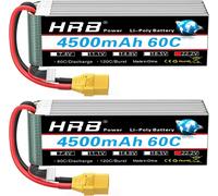 KYAOAYO-Hrb 6S Lipo Batterie Lipo 22,2 V 4500 Mah 60 C Avec Fiche Xt90 Batterie De Classe A+ Pour Voiture Rc Avion, Buggy Hélicoptère, Camion Hobby (Lot De 2)