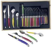 Kyaoayo-I7214p - Ménagère Laguiole 24 Pièces - Manches Pastel - Couverts En Acier Inoxydable - Coffret En Bois - Idée Cadeau Élégante Et Pratique