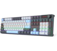 KYAOAYO-K718 Wired 104 Keys Gaming Keyboard, Rainbow Backlit Wired Mechanical Keyboard W/Dedicated Knob Control, Sound Absorbing Foams, Upgraded Hot-Swappable Socket, Mixed Color Keycaps, Red Switch