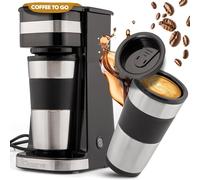 Kyaoayo-Ka 3733 Cafetière À Café Avec Tasse En Acier Inoxydable De 0,4 L 2 Go Idéal Pour La Voiture, Le Bureau Et Les Déplacements Machine À Café À Filtre Simple Noir