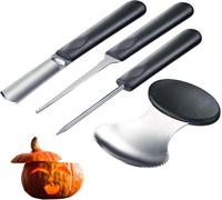 Kyaoayo-Kit De Décoration Ou Sculptage De Citrouille Et Autres Fruits Et Légumes, 4 Pièces, Contient Des Modèles De Design, Halloween, Acier Inoxydable/Plastique, Noir/Argenté, 51282260
