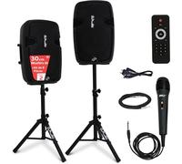 KYAOAYO-Kit Enceintes Avec 2 Pieds D'Enceintes, Kit De Système Pa Portable Sans Fil, 1800W, Compatible Bluetooth, Paire Active/Passive Pour Sonorisation Intérieure/Extérieure, Multiples Entrées