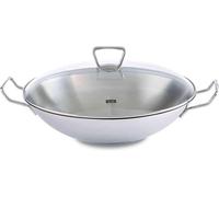 Kyaoayo-Kunming Wok En Acier Inoxydable (Ø 36 Cm), Grande Poêle Non Revêtue, Poêle Asiatique Avec Couvercle En Verre, Avec Insert À Grille, Tout Type De Feu ¿ Y Compris Linduction