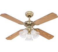 KYAOAYO-Lighting 7826540 Princess Trio Ventilateur De Plafond E14 Métal Finition En Laiton Antique Avec Pales Réversibles Chêne/Acajou