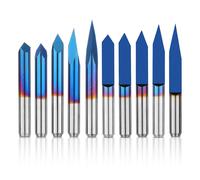 KYAOAYO-Lot De 10 Embouts De Routeur Cnc À Tige 1/8'', Embout Plat En V Et Embout Triangulaire En V, Pointe 20/30/45/60/90 Degrés 0,1 Mm, Revêtement Bleu Nano