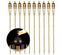 KYAOAYO-Lot De 10 Torches De Jardin En Bambou Avec Mèche, Torches À Huile, Torches D Pour LExtérieur, Hauteur 90 Cm - Naturel