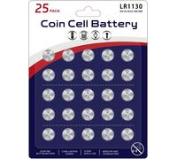 KYAOAYO-Lot De 25 Piles Bouton Lr1130 Ag10 L1131F L1131C Sg10 389 189 Lr54 V10Ga - Haute Capacité - Piles Bouton Alcalines De Qualité Supérieure 1,5 V