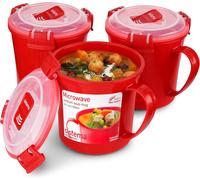 Kyaoayo-Microwave Mug À Soupe De Taille Moyenne Récipient Alimentaire Micro-Ondes 656 Ml Sans Bpa Rouge Lot De 3