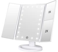 Kyaoayo-Miroir De Maquillage, 1x /2x/3x Miroir De Maquillage À Trois Volets Avec 21 Lumières Led Et Miroir Réglable À Écran Tactile Miroirs De Comptoir Cosmétiques (Blanc)