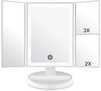 Kyaoayo-Miroir De Maquillage Avec Éclairage Led Et Écran Tactile, Grossissement 1x/2x/3x, Rotation Réglable À 180 °, Miroir De Comptoir À Piles Et Alimenté Par Usb (Blanc)