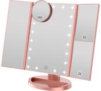 Kyaoayo-Miroir De Maquillage Éclairé Avec Grossissement 3x / 2x, 21 Nuits Led Naturelles Et Interrupteur Tactile, Piles Et Alimentation Usb Miroir Cosmétique De Table Réglable (Or Rose)