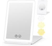 Kyaoayo-Miroir Maquillage Lumineux, 5x Miroir Grossissant Lumineux, 3 Variable Couleurs Écran Tactile Miroir Led, Usb Rechargeable Miroir Coiffeuse Pour Le Voyage (Blanc)